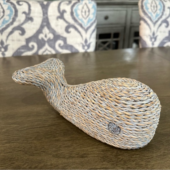 Accents Adorable Wicker Whale Home Decor Muted Blue And Tan Poshmark